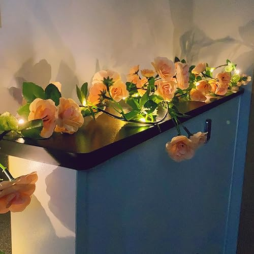 Fielegen Ghirlanda di fiori artificiali con 20 luci a LED con timer, 1,8 m, ghirlanda floreale da appendere, per matrimoni, archi, tavoli, giardini, vacanze, feste di compleanno, sfondo, decorazione