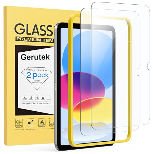 Gerutek 2-Pezzi Pellicola Protettiva per iPad 10 Generazione 10,9 Pollici 2022 / iPad 11 Generazione (A16) 11 Pollici 2025, Vetro Temperato per iPad 10 [Telaio di Facile Installazione] [Durezza 9H]