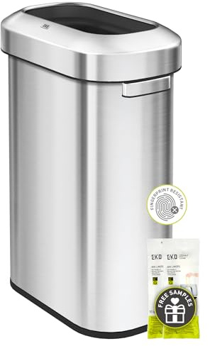 EKO Urban 24 Gallon/ 90 Liter Open Top Stainless Steel Slim Commercial Trash Can, Tall Kitchen Garbage Bin, Heavy-Duty Commercial Grade Large Trash Can for Home, Office, Hotel, Cafe, Restaurant, Dorm