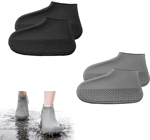 Yeeliv 2 Pairs 41-44 Silicone Shoe Covers Waterproof Slip Resistant for Outdoor Activities, Shoe Covers Reusable Waterproof, Rain Shoe Covers, Waterproof Shoe Covers, Black+Grey
