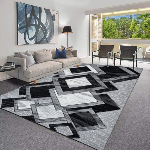 PHP Modern Rugs for Living Room Dining Rooms Bedrooms and Office Carpet Floor Rug - Super Soft Abstract Design High Weight Thick Carpet Rugs - Black, 120 x 170cm
