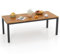 GOPLUS Table de Salle à Manger Jardin pour 8 Personnes, Table à Manger Extérieure en Bois d'Acacia avec Trou de Parasol, Cadre en Métal, Pieds Réglables, pour Jardin, Terrace(Droit,90x200x75CM)