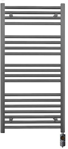 500mm Wide Anthracite Grey Electric Bathroom Towel Rail Radiator Heater With AF Thermostatic Electric Element UK Pre-Filled (500 x 1000 mm)