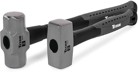 Titan 63372 2-Piece Drilling Hammer and Sledge Hammer Set, Includes 2lb Club and 3lb Sledgehammer, Forged Steel Heads, Shock Absorbing Fiberglass Handles with Textured Grip