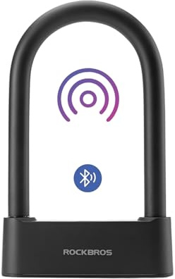 ROCKBROS Lucchetto Impronta Digitale, Blocco Intelligente delle Impronte Digitali con Controllo APP Bluetooth, Lucchetto a U Serratura Biometrica Antifurto Impermeabile Bici Moto, Nero