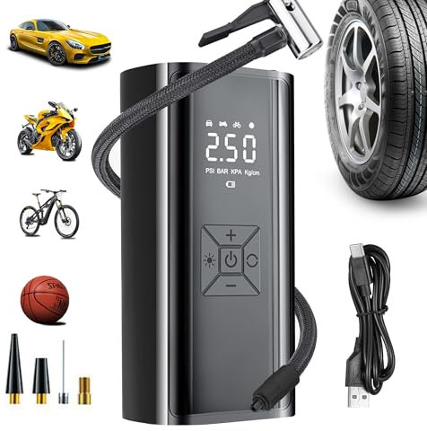 COCCKO Elektrische Luftpumpe Akku Kompressor–150 PSI,35L/min,Digitale Anzeige, Tragbar für Auto,Fahrrad,Motorrad,Bälle–Mini Kompressor mit USB-Ladung & Reifendruckmesser