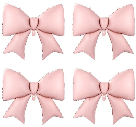 Lyreh 4pcs Ballons Roses avec Nœud, 98x75cm Ballon en Aluminium avec Nœud Décoration d'Anniversaire à Thème pour Baby Shower Fiançailles Enterrement de vie de Jeune Fille Remise Diplôme