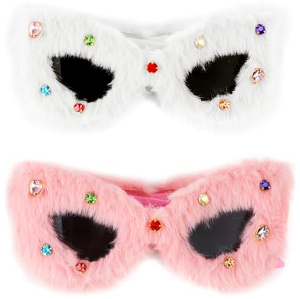 Feirdhoo Lunettes de Soleil en Peluche, 2pcs Lunettes de Soleil Fantaisie Moelleuses Lunettes de soleil pour Femmes, Soleil en Fourrure pour Halloween Cosplay Fête Masquée Noël et Fête D'anniversaire