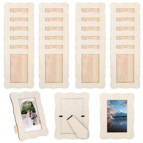 Falzqq 24 Pack Wooden Picture Frames for Crafts, 4 x 6 Inches DIY Wooden Photo Frame with Stand Original Wood Color Unfinished Standing Photo Frames for Weddings, Parties, Birthdays, Homes, DIY Crafts