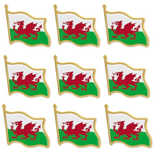Pack of 10 Official UK Wales Flag Lapel Pins Bulk -Britain Wales Welsh Badge Pins Souvenir Hat Men Women Patriotic Travel Brooch