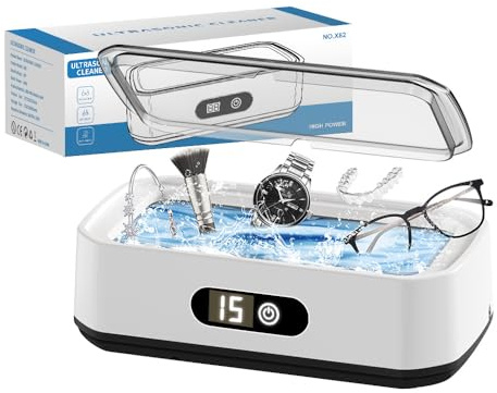 Limpiador ultrasónico de 49 kHz, gran capacidad de 650 ml, temporizador digital LED de 5 niveles, depósito interior de acero inoxidable 304, ideal para gafas, joyas, prótesis dentales, relojes