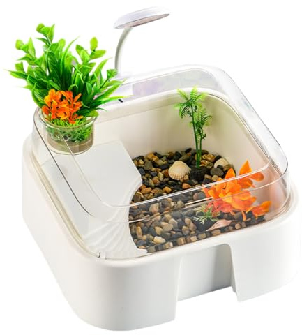 Litet Terrarium För Sköldpaddor - Med Dekorationer Och Flyktsäker Utformning | Litet Fiskakvarium Med Habitat Kit - För Orm Spindel Sköldpadda Räka Gecko Hamster Hemkontor Skrivbord