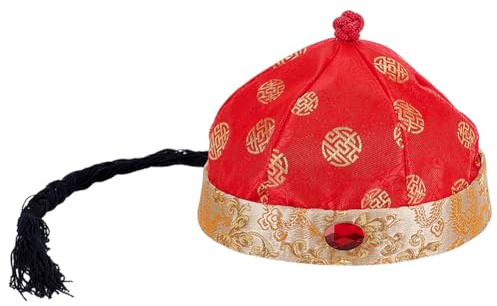 arricraft Adult Chinese Ancient Royal Emperor Hat with Long Braid for Asian Costume Stage Performance Dress up Photography