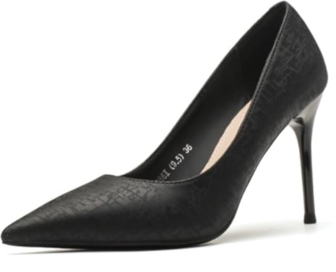 Gueploer Décolleté in Raso con Tacco Alto per Donna, Décolleté Classiche con Tacco A Spillo da 9,5 Cm E Punta Chiusa per Feste Quotidiane, Matrimoni, Ufficio,Nero,37 EU