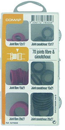 COMAP Coffret de 70 Joints d'étanchéité fibre/caoutchouc pour raccord - Dimensions 20x27, 12x17, 15x21 - Rouge et Noir - S278505