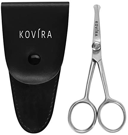 Kovira Precision Nose Scissors with Adjustable Tension Screw - 4 Inch Overall Length - Rounded Safety Scissors for Trimming Nasal Hair & Grooming Eyebrows, Ear Hair & Beards