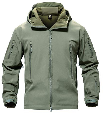 Mens Fleece Jackets Full Zip Winter Sport Warm Coats for Men Waterproof Climbing Mountaineering Adjustable Hooded Coats , Army Green, X-Large (Tag 2XL)
