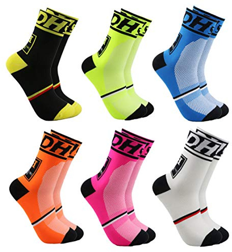 VWU Unisex Cushion Sports Crew Socks Ciclismo Calze Montagna Compression Calzini per Allenamento Trekking Corsa Fitness Sportivi Traspiranti Gym misura 39-45 (Nero verde blu arancio rosa bianco)