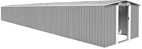 Goliraya Gerätehaus, Geräteschuppen mit 4 Lüftungsschlitzen & Doppelschiebetüren, Gartenhaus Schuppen Gartenschuppen Verzinkter Stahl Grau 257x990x181 cm