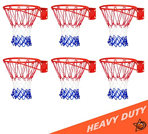 ALALAL 6 Pcs Heavy Duty Basketball Nets Replacement Bold Polyester Woven Rope Basketball Hoop Net-All Weather Anti Whip, Fits Standard Indoor or Outdoor Rims 12 Loops(Red White Blue)