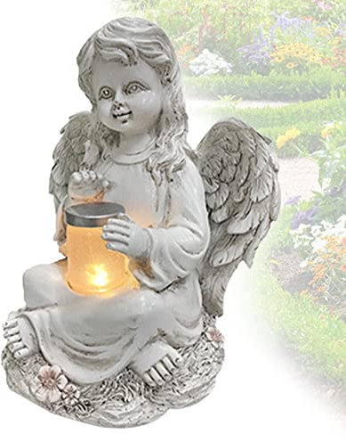 Tuzsocr Statue du Jardin des Anges,Lampe Solaire à LED Ange Gardien,Lampe funéraire Sculpture de Fée,Résistant aux intempéries,Auto-on,pour terrasse, pelouse, Cour,Pendaison de crémaillère,funèbre