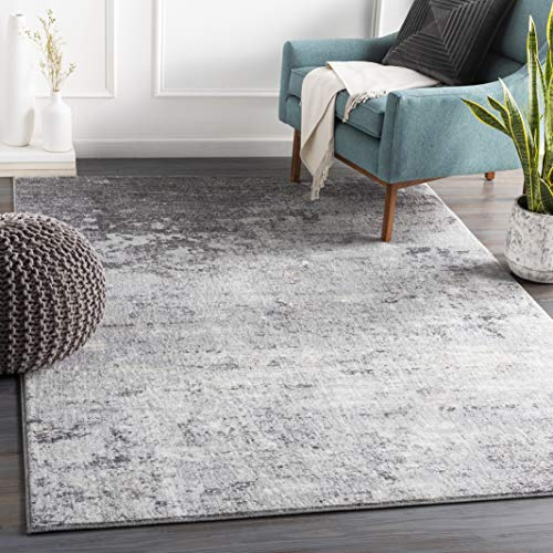 Livabliss Bangkok Teppich 120x170 cm – Moderner Kurzflor in Marmor-Optik für Wohnzimmer & Esszimmer – Grau, Weiß & Holzkohle