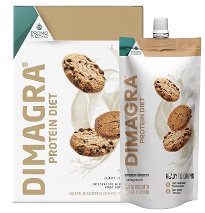 Dimagra Protein Diet - Integratore Proteico Pronto da Bere per Dieta Chetogenica e Controllo del Peso - Low Carb, Alto Contenuto Proteico - Gusto Biscotto - 7 Pouch da 220 g