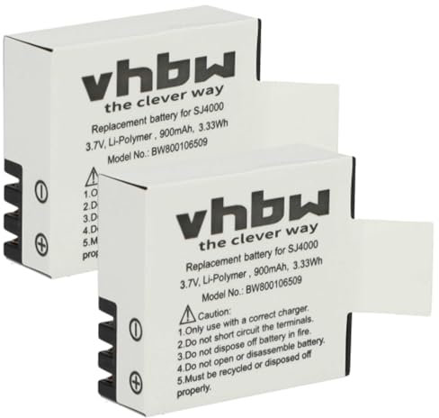 vhbw Set de 2 x baterías Li-Ion 900mAh (3.7V) Compatible con GitUP Git1, Git2, Kebo SJ6000 reemplaza GIT-LB101 para videocámara Camcorder