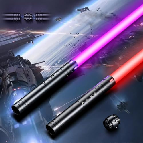 SLVCREK Espada Láser Star Wars, Sable de Luz 2 Set 12 Colores, Espada Láser Recargable con Sonido, Lightsaber Disfraces de Juego de rol de Halloween, Juguetes para Niños y Adultos