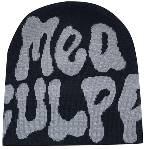 Y2k Beanie Mütze - Warme Strickmütze für Herren und Damen, Hip Hop Style (Acryl, Dunkelgrau)