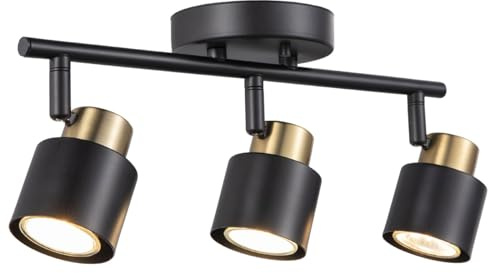 CRAFTRONOS 3 Light Track Lighting Kit, Matte Black Brass Finish 3 Way Adjustable with GU10 Modern Ceiling Directional Spot Lighting for Kitchen,Bedroom,Living Room