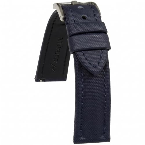 AIMVALUE Bracelet de montre en toile de voile de bateau de 18 mm 20 mm 22 mm bleu foncé noir avec coutures blanches rembourré imperméable à l'eau sous-marine imperméable