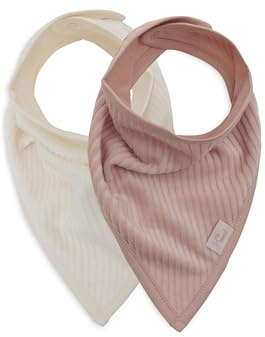 Jollein Lot de 2 bavoirs pour bébé - Bandana - Velours côtelé - Rose sauvage/ivoire - En coton et polyester - Avec fermeture Velcro