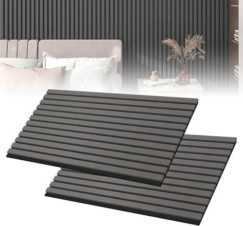 Froadp Akustikpaneele 2er Set Holz-Furnier Akustische Wandpaneele 120 x 60 cm Wandverkleidung Zuschneidbare Lamellenverkleidung Holz-Akustikplatten für Wohnzimmer Studio Büro, Anthrazit