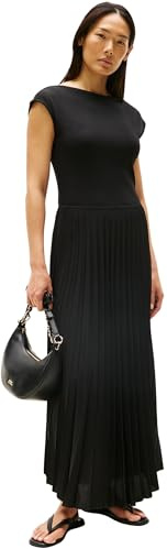 Tommy Hilfiger Donna Abito Rib Midi Fit & Flare, Nero (Black), L