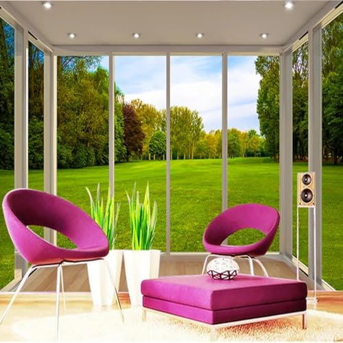 MIXUEXUNLU Wallpaper Modern Window View Park Lawn 3D Wall Mural Paper Living Room Study Restaurant Home Decoration Mural