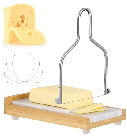 Xinglinsaiter Cheese Slicer Cheese Cutter with 4 Replacement Cutting Wires,High & Low Marble Cutting Table Top,with cutting Wire replacement device,for Block Cheeses, Butter, Sausage etc.(White)