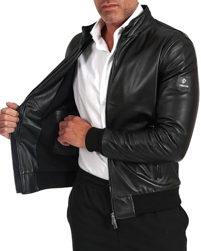 D'Arienzo Bomber Veste Noir Homme Agneau Motard Blouson Cuir Véritable Made in Italy Maxim 52/XL/Noir