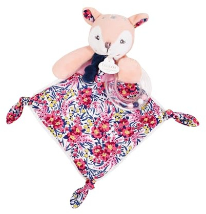 Doudou et Compagnie – BOH’Aime Faon Doudou Hochet avec Anneau – Peluche Ultra Douce – Stimule l’Éveil de Bébé – Motif Fleuri – Dès la Naissance – Lavable en Machine – Cadeau Naissance Fille - DC4221