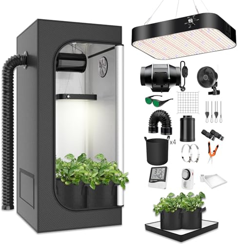 MODVKVK Växttält komplett set, odlingstält kit 140 x 140 x 200 cm med 200 W LED fullt spektrum odling dimbar, odlingstältsats, komplett hydroponisk växttält komplett set