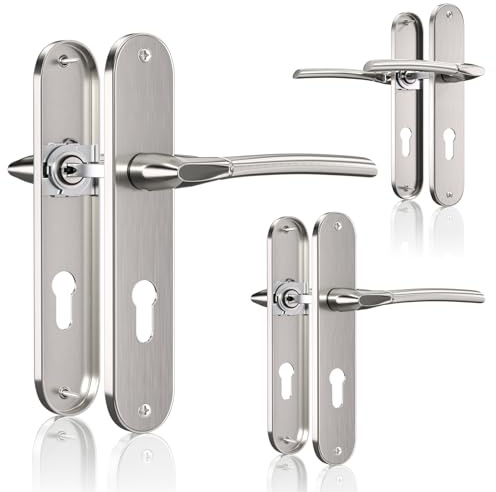 Bwintech 3 set di maniglie classiche in nichel spazzolato con foro per rosetta,distanza tra i fori per le viti 195mm,distanza tra i fori per le chiavi 70mm