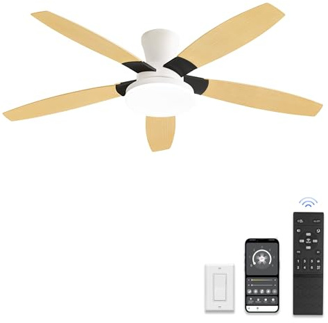 ZMISHIBO Ventilateur de plafond avec lumière 132 cm, Moteur à courant continu à faible consommation, 6 vitesses, 3 températures de couleur, design moderne et télécommande