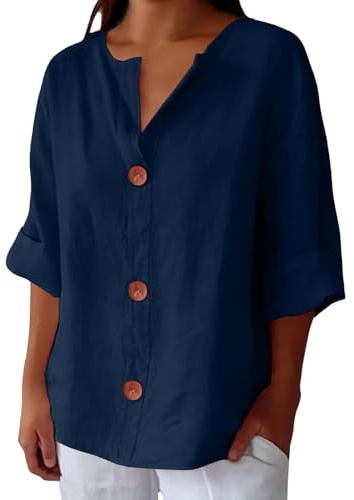 Hrjxfpt Linen Tops for Women UK White Cotton Work Shirts Sale Clearance Womens Cotton Linen Tshirt Top Summer Casual Loose Fit Blouse Tunic Floral Print Button V Neck Short Sleeve Top