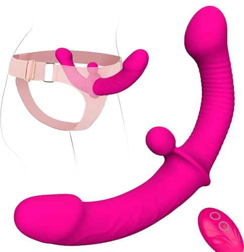 Vibrating Strap-On Dildo Sex Toys, Wordone Double Dongs Dildos Silicone with 10 Vibrations, Adjustable Harness G-Spot Dildos with Remote Control, Adult Toy for Female/Lesbian/Couple Anal Play