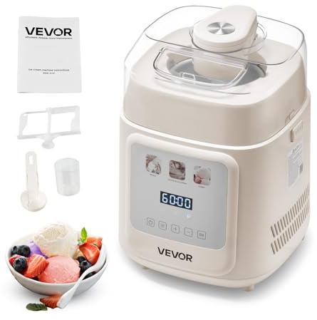 VEVOR Máquina Automática para Hacer Helados 1 L con Compresor Incorporado sin Precongelación Heladera Automática Vertical de 4 Modos 259 x 269 x 355 mm con Tapa Transparente para Hogar, Blanco