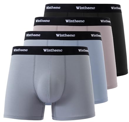 Winthome Calzoncillos Hombre Boxer 50S Algodón Peinado, Transpirable, Oeko | Boxers para Hombres Suave, Cintura Elástica, Estable y Resistente, Etiqueta Sin Costuras, Bolsillo 3D, En caja(pack 4, S-2XL)