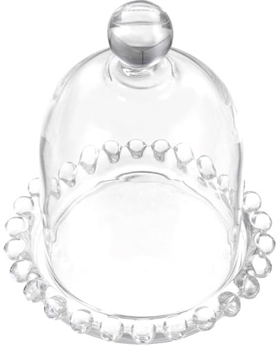 Cabilock Small Glass Dome Cake Stand with Serving Plate for Dessert Table Display Food Protection Tray for Cupcakes Candy and Preserved Flowers Rustic and Modern Party Decor