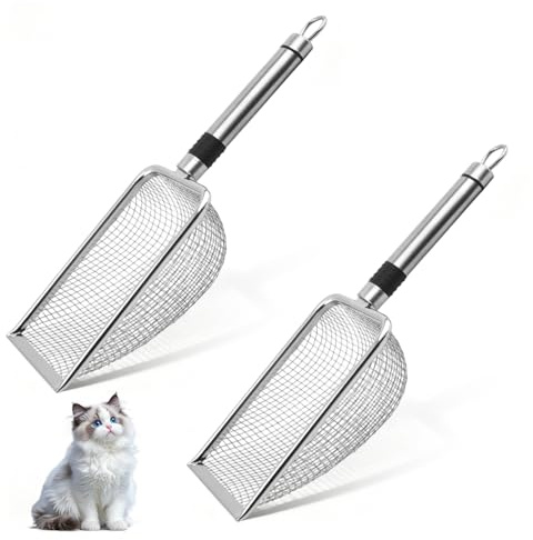 KAGHSTH Kattströspade, 2 stycken kattspade, rostfritt stål för kattlåda, litterlåda, scoop, 3,8 mm, porstorlek, metall, kattspade, kattspade för kattlåda, kattspade för alla kattsand