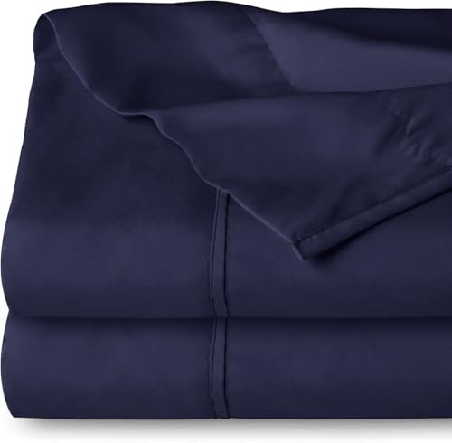 Yorkshire Bedding Flat Sheet Super King 2 Pack 100% Egyptian Cotton 200 Thread Count Hotel Quality Navy Bed Sheets