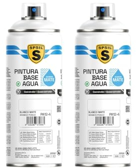 SPSIL Pintura Spray Base Agua Blanco Mate 400ml(pack of 2) - Sin Olor, para Madera, Plástico, Metal y Automóvil - Acabado Profesional, Secado Rápido y Ecológica